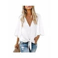 thumbnail image 2 of Camisa De Mujer Blusa Casual De Manga Larga Con Botones En La Parte Superior De La Solapa De Color Sólido, Blanco, S sidaley  AP001984-01, 2 of 5