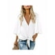 thumbnail image 2 of Camisa de mujer color sólido manga larga botón superior solapa blusa casual, blanco, XXL kenally AP001984-05, 2 of 6