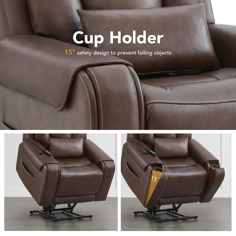 CHITA Top grain leather Heat and Massage Recliner with USB Charging Ports, Brown