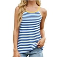 thumbnail image 2 of Women Tanks Top Women Spring And Summer Women's Sleeveless Color Matching Striped Tank Round Neck Tank Blue L, 2 of 7