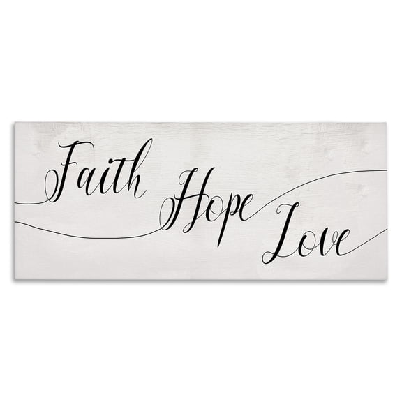 Stupell Industries Farmhouse Faith Hope Love Phrase with Whimsical Linework Typography Canvas Art, 24 x 10, by Lil' Rue