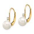 thumbnail image 2 of 14K 6-7mm Round Freshwater Cultured Pearl .06ct. Diamond Leverback Earrings in 14k Yellow Gold, 2 of 3