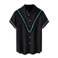 thumbnail image 5 of Inglocry Frontaley Men Shirts, Men's Cuba Guayabera Button Front Shirt, Striped Printed Short Sleeves Summer Shirts For Men Black 4XL, 5 of 5