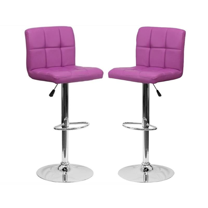 Home Square Quilted Vinyl Upholstery Bar Stool in Purple Set of 2
