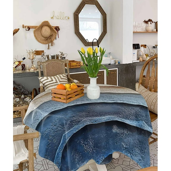 Blue Beige Tablecloth Square Table Cloth 54x54, Waterproof Tablecloth Outdoor Table Cloth, Coastal Wave Modern Abstract Art Washable Table Cover for Kitchen Dining Party