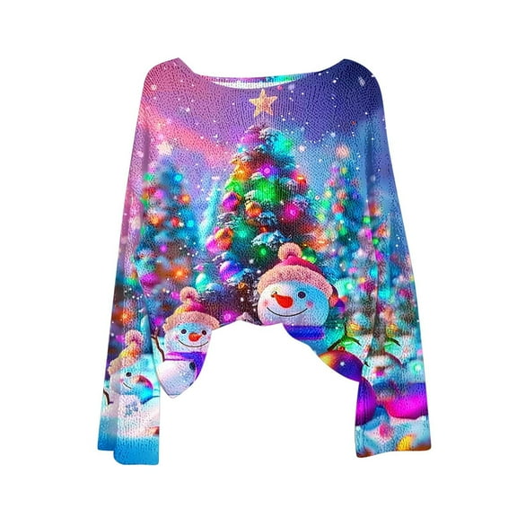 yardsong Christmas Top for Women Reindeer - Boat Neck Long Sleeve Imitation Knit Holiday Ugly Santa Claus Graphic Pullover Sweaters Hot Pink,XL