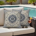 thumbnail image 4 of Southwestern Boho Blue Outdoor Waterproof Pillow Covers, Ethnic Geometric Farmhouse Decorative Square Throw Pillowcase Sofa Cushion Sham for Patio/Couch/Chair, 24"x24" 2 Pack, 4 of 8