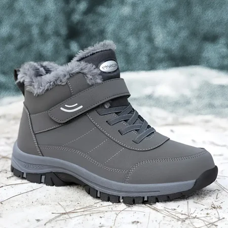 

Men‘s Warm Plush Lining Snow Boots Non-Slip Hiking Shoes For Outdoor Dark Grey Fall & Winter