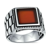 Bling Jewelry Mens Retro Mens Silver Ring with Black Onyx and Red Agate Gemstone Handmade in Turkey