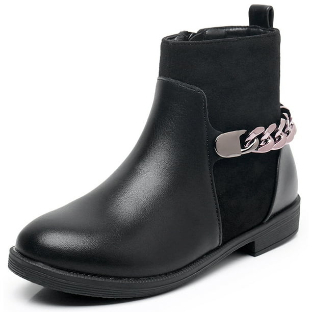 Blikcon Kids Girls Ankle Boots With Side Zipper Dress Bootie (Color Black, Size 1 Little Kid