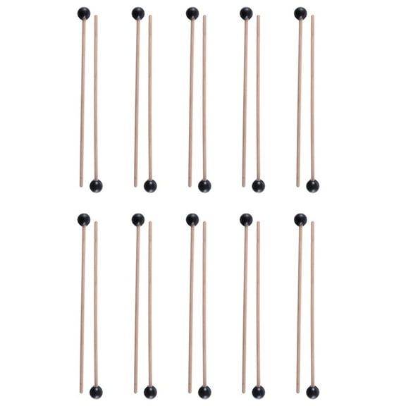 20Pcs Soft Rubber Head Sticks Wood Handle Bell Mallets for Glockenspiel Xylophone Bell Music Instruments Parts Black