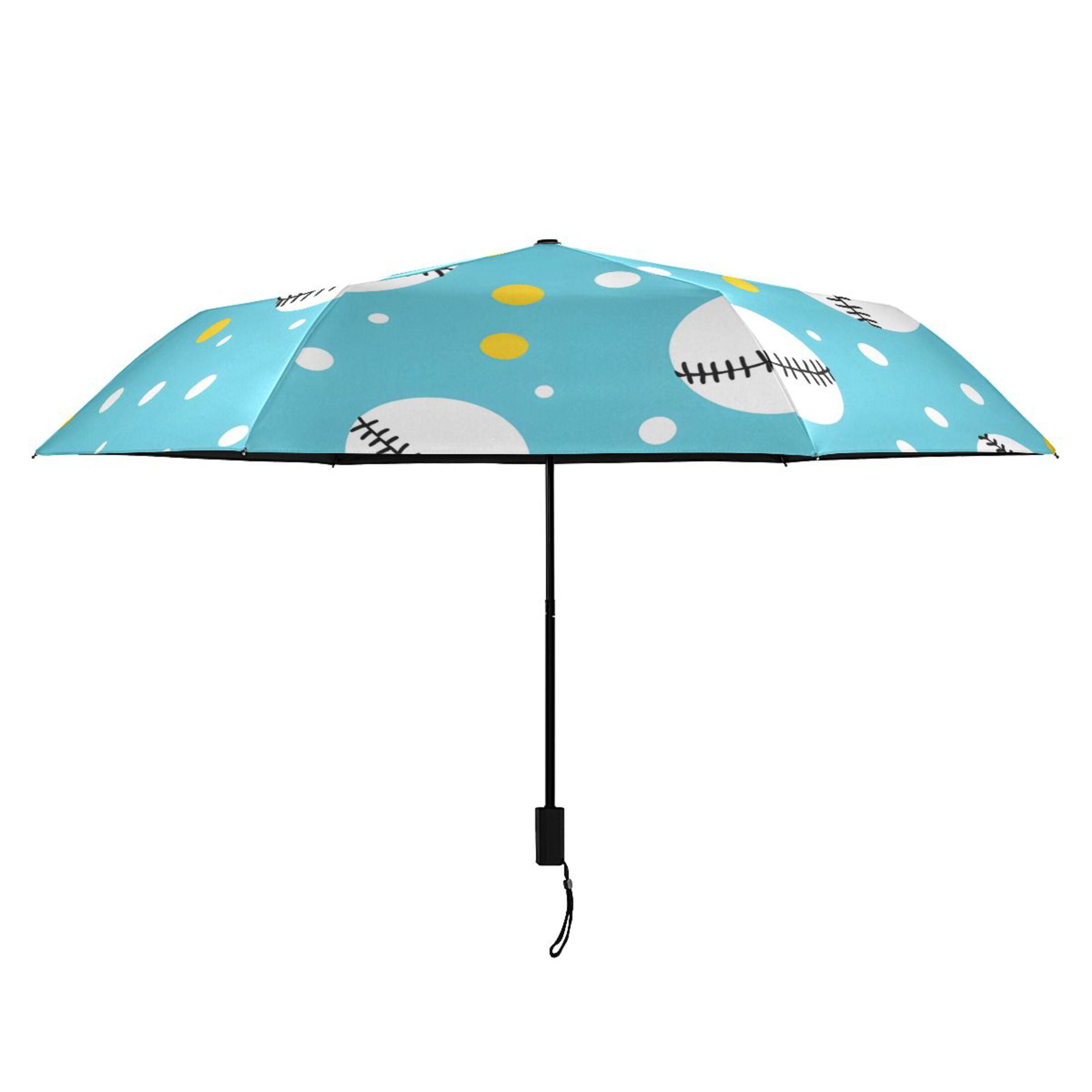 ALAZA Baseball Polka Dots UPF 50+ Compact Folding Umbrella for Rain Travel Umbrella Packable