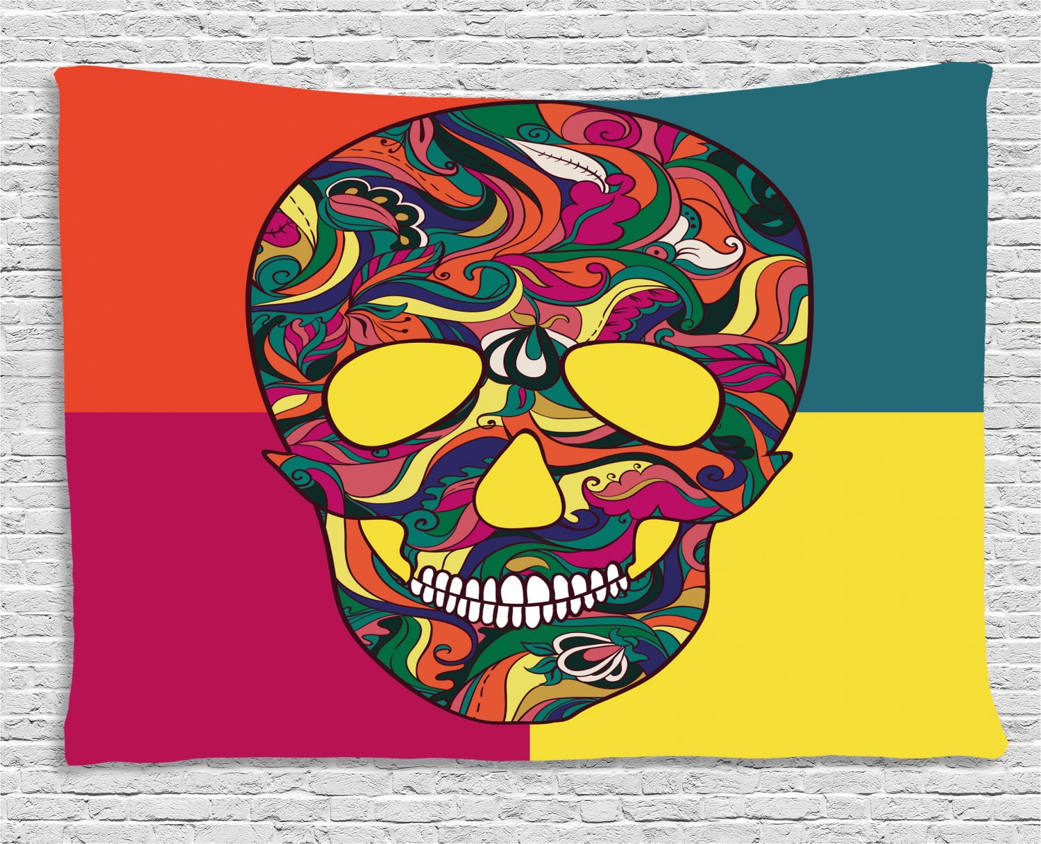 Sugar Skull Decor Tapestry, Colorful Calavera Themed ...