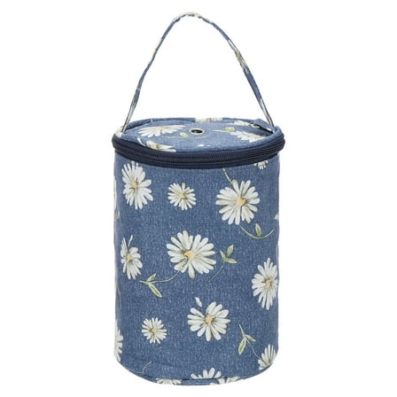 Uxcell Knitting Bag for Yarn Storage, Small Size Crochet Organizer Strap Case Holder with Pocket, Dark Blue