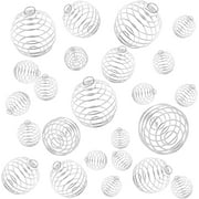 PEDAXI 30pcs Crystal Spiral Bead Pendant Cages, Crystal Cages for Stone Necklace Holder Gold Plated 3 Sizes Hollow Cage Pendants Charms Findings for Jewelry Making DIY ( 15mm, 20mm, 25mm) (Silver)