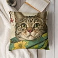 thumbnail image 3 of Tabby Cat Pillow Covers Cute Kitty Kitten with Green Scarf Decorative Throw Pillow Covers Spring Summer Floral Pillow Cases for Farmhouse Patio Living Room, 3 of 5