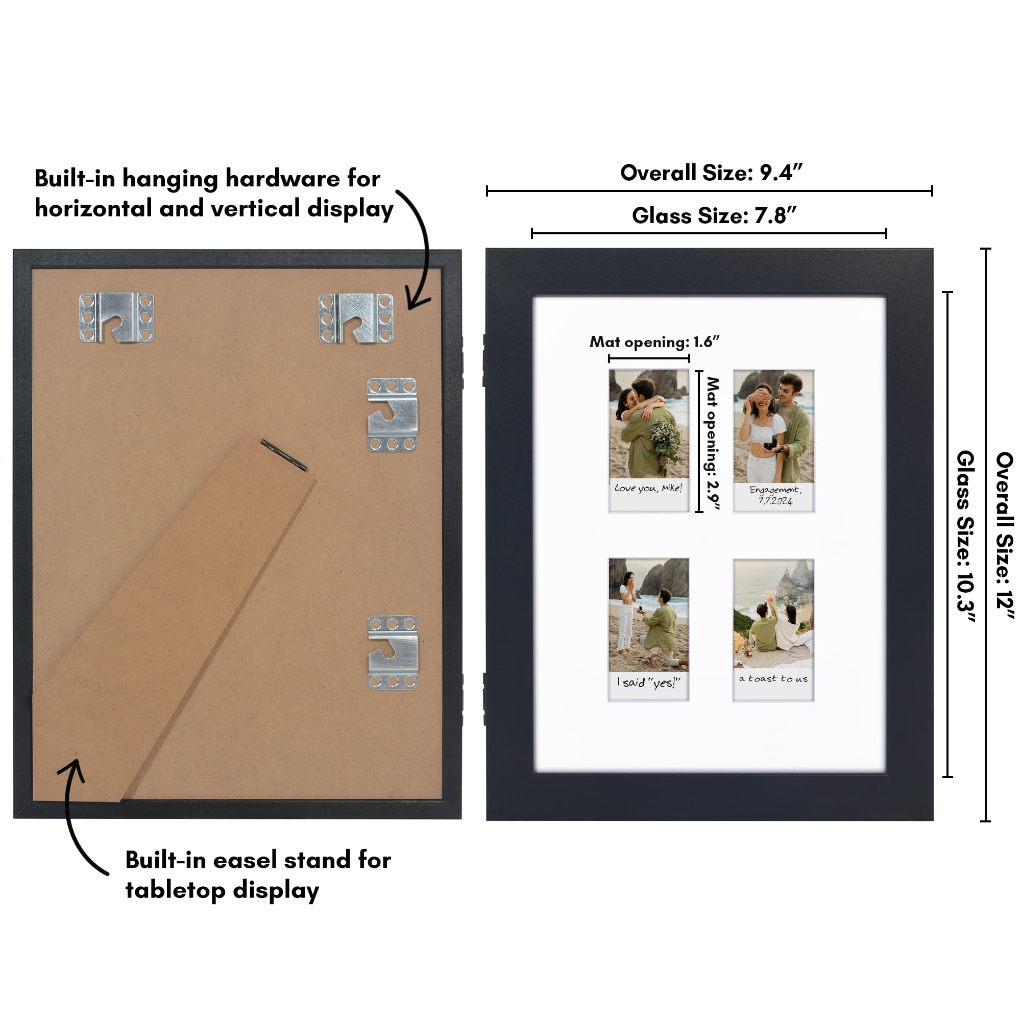 Americanflat 9x11 Picture Frame Storage with 2x3 Mat Fits Four Instant Print Photos Quick Change Frames Wall - Black