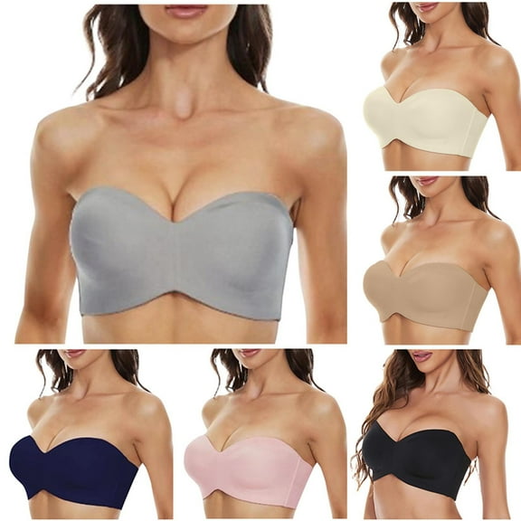 SMihono Women's Strapless Push Up Bra Plus Size Padded Underwire Multiway Bandeau Shapedly Strapless Bra, Shapedly Strapless Bra Beige 42/95F