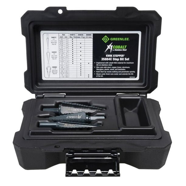 Greenlee35884C XT Cobalt Step Drill Bit Kit, 1, 3, And 8 Walmart