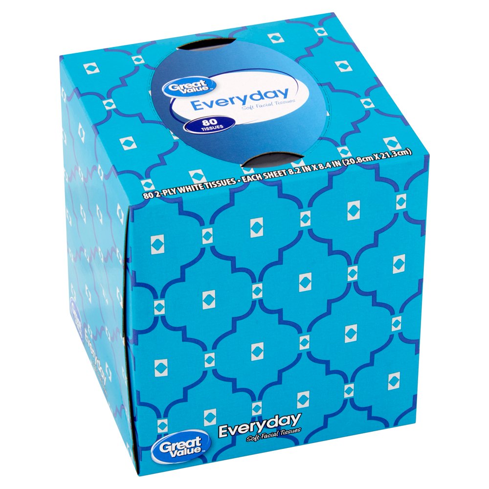 Great Value Everyday Soft Facial Tissues, 2 Ply, 80 Count