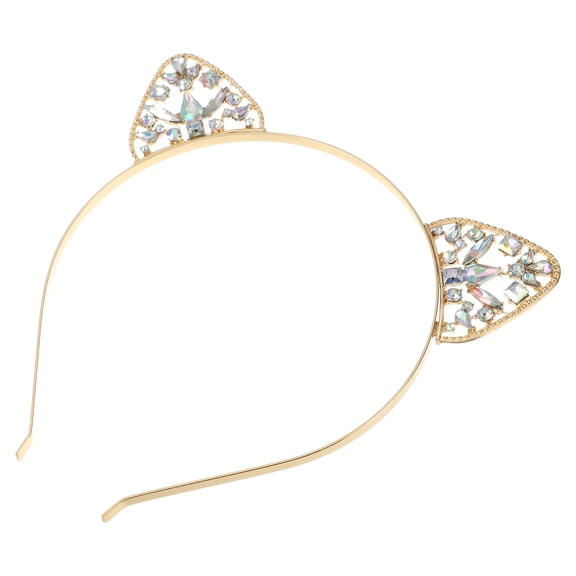 Unique Bargains 1 Pc Elegant Faux Diamond Cat Ears Headband for Women Girls 6.30"x6.10" Gold Tone