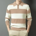 thumbnail image 2 of RYDCOT Men's Color Block Striped Lapel Neck Knit Sweater Casual Warm Fall Winter Top Khaki, 2 of 9