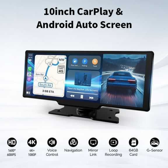 Herilary 10.26" Touchscreen Car Stereo with CarPlay, Android Auto, Mirror Link and Dash Cam