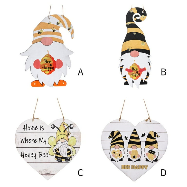 1Pc Bumble Bee Gnomes Door Sign Bee Gifts Yellow & Black Wood Door Hanger  Bee Happy Home Farmhouse Wreath Attachment Spring Summer Front Door  Decorations Hanging Porch 