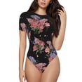 thumbnail image 2 of Goofa Bouquet Printed Women Rash Guard Short Sleeve,Tummy control Swimsuit Surfing Swimsuit Bathing Suit One Piece Swimsuit UPF 50-Small, 2 of 9