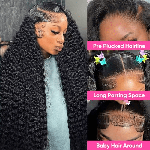 13x6 Deep Wave Lace front Wigs Human Hair Pre Plucked Deep Curly Human Hair Wigs for Women Glueless Deep Wave Frontal Wig Curly Lace Front Wig with Baby Hair 36Inch