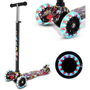 Generic Height Adjustable Kick Scooter for Kids with 3 LED Flash Wheels Folding Kick Scooter for 3-7 Year Old Boys and Girls Beginner - Support 120 Lbs.
