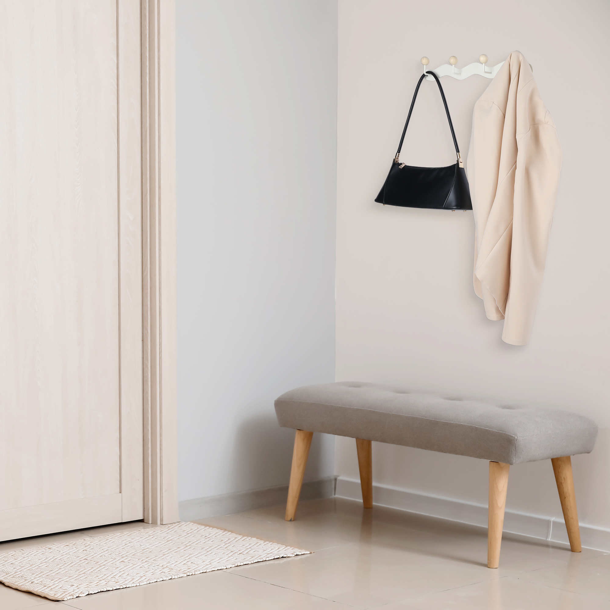 Unique Bargains Coat Rack Wall Mount Coat Hook for Hanging with 4 Hooks for Bedroom White