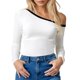 thumbnail image 1 of Camisa negra lisa para mujer: camisetas informales de manga larga y hombros descubiertos, material de poliéster, tallas S-L para primavera/otoño/verano, 1 of 4