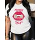 thumbnail image 1 of Camiseta para mujer veranoWomen's Casual Fashion Orange T-Shirt with Pink Lips and Money Print, Round Neck Short Sleeve, Polyester Fabric - Machine WashableFather's Day, Mother's Day, New Year, Spri, 1 of 5