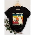 thumbnail image 3 of Camiseta informal de cuello redondo para mujer, 100 % algodón, largo regular, con estampado "Best Bunny Mom Ever", para primavera/verano, ideal para amantes de las mascotas | Top con estampado vibrant, 3 of 6