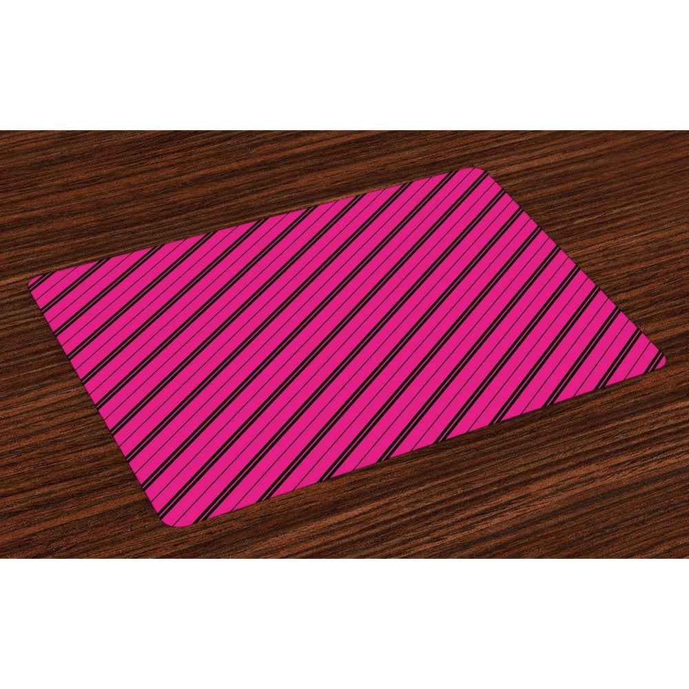 Hot Pink Placemats Set of 4 Diagonal Lines Black Stripes on Pink