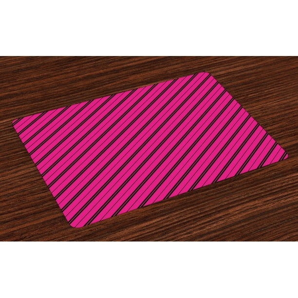 Hot Pink Placemats Set of 4 Diagonal Lines Black Stripes on Pink