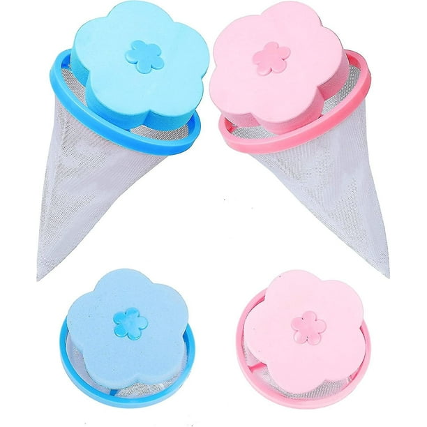 4 piezas reutilizables para lavadora, recogedor de pelusas para lavadora doméstica, bolsa de malla para pelusa, filtro para el cabello, bolsa de red para el cabello (azul, rosa)