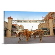 ARTCANVAS Fort Worth Longhorn Steers Texas Bulls Stock Yards Canvas Art Print - Size: 26" x 18" (0.75" Deep)