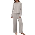 thumbnail image 3 of YOIAVAIOY Womens Two Piece Lounge Matching Set Ribbed Knit Crewneck Tops and Pants Casual Solid Track Suits Yoga Matching Outfits Beige XL, 3 of 10