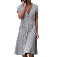 thumbnail image 1 of EQWLJWE Robes d'Été pour Femmes 2022 Mode Robe d'Été Décontractée Col en V Imprimé Floral Manches Courtes Robe Ample Invité de Mariage pour Femmes, 1 of 8