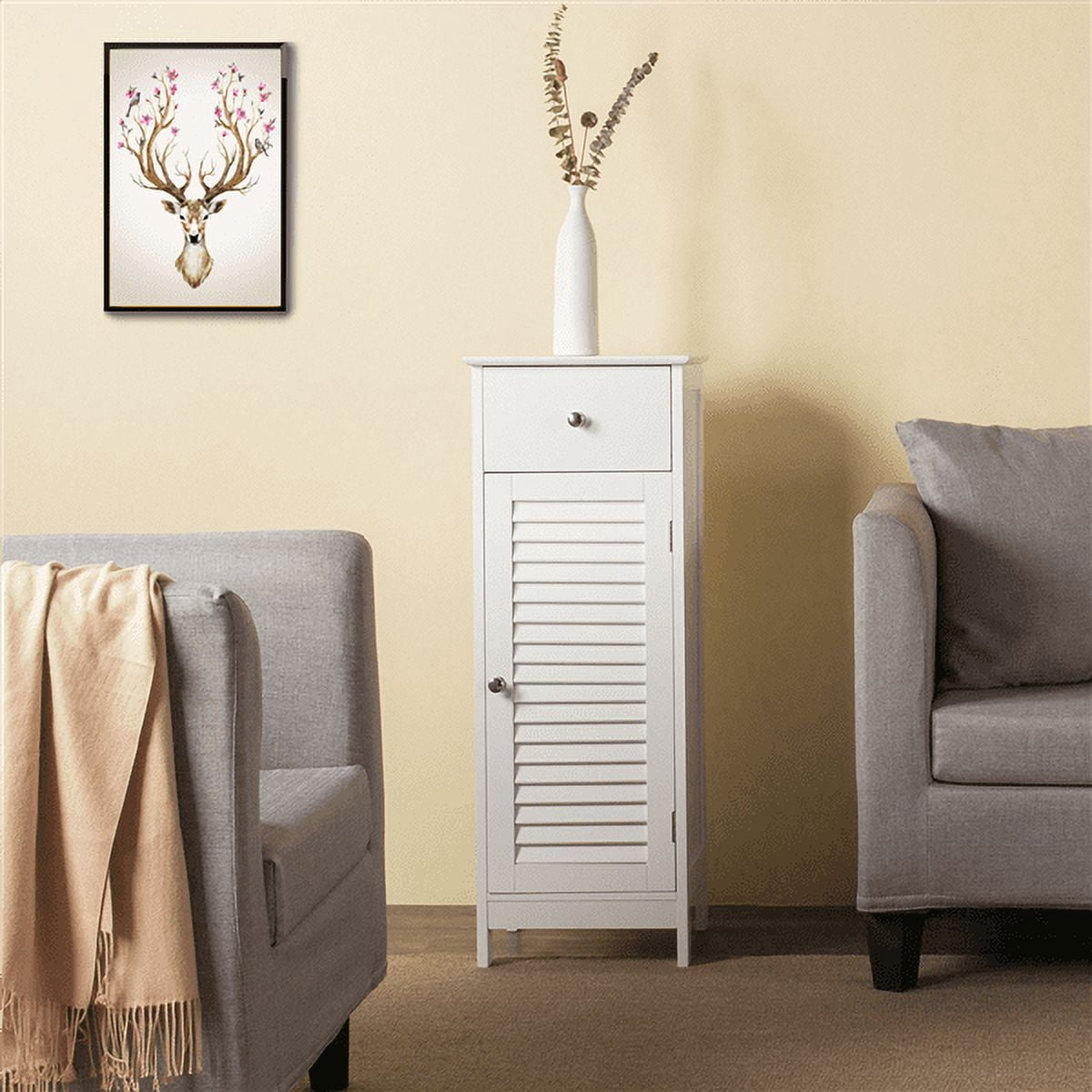 Yaheetech Bathroom Kitchen Floor Storage Cabinet with Drawer and Single Shutter Door White