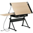 thumbnail image 5 of ZENSTYLE Drafting Table Wooden Drawing Desk Craft Station Artist W/ Stool and Charging Station Natural, 5 of 9