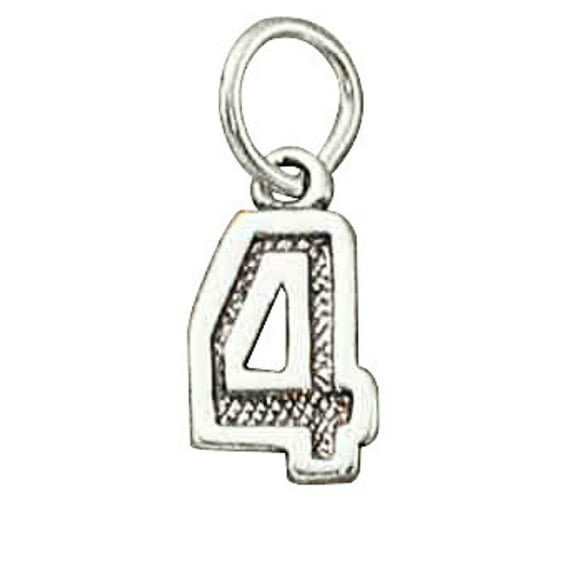 Sterling Silver 20" 1mm Box Chain Jersey Number Four 4 Pendant Necklace