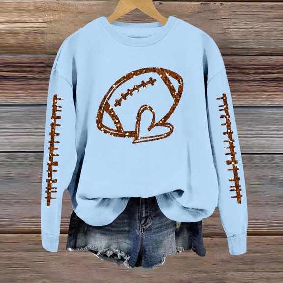 TIANZEN Full Sleeve Crewneck Sweatshirts For Women Long Sleeve Football Graphic Printed Hoodless Pullover Sweatshirts Top Blouse Hoodie Women Full Zip