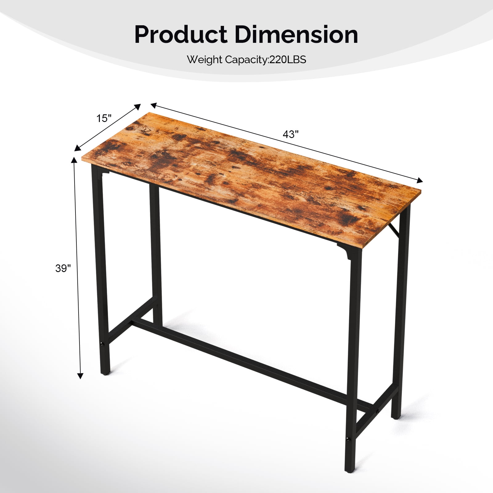 HiiKaa Bar Table,Rectangular Pub Table,43” Counter Height Bar Table, Industrial Bar Height Table,Dining Table for Kitchen, Living Room,Easy to Assemble,Rustic Brown