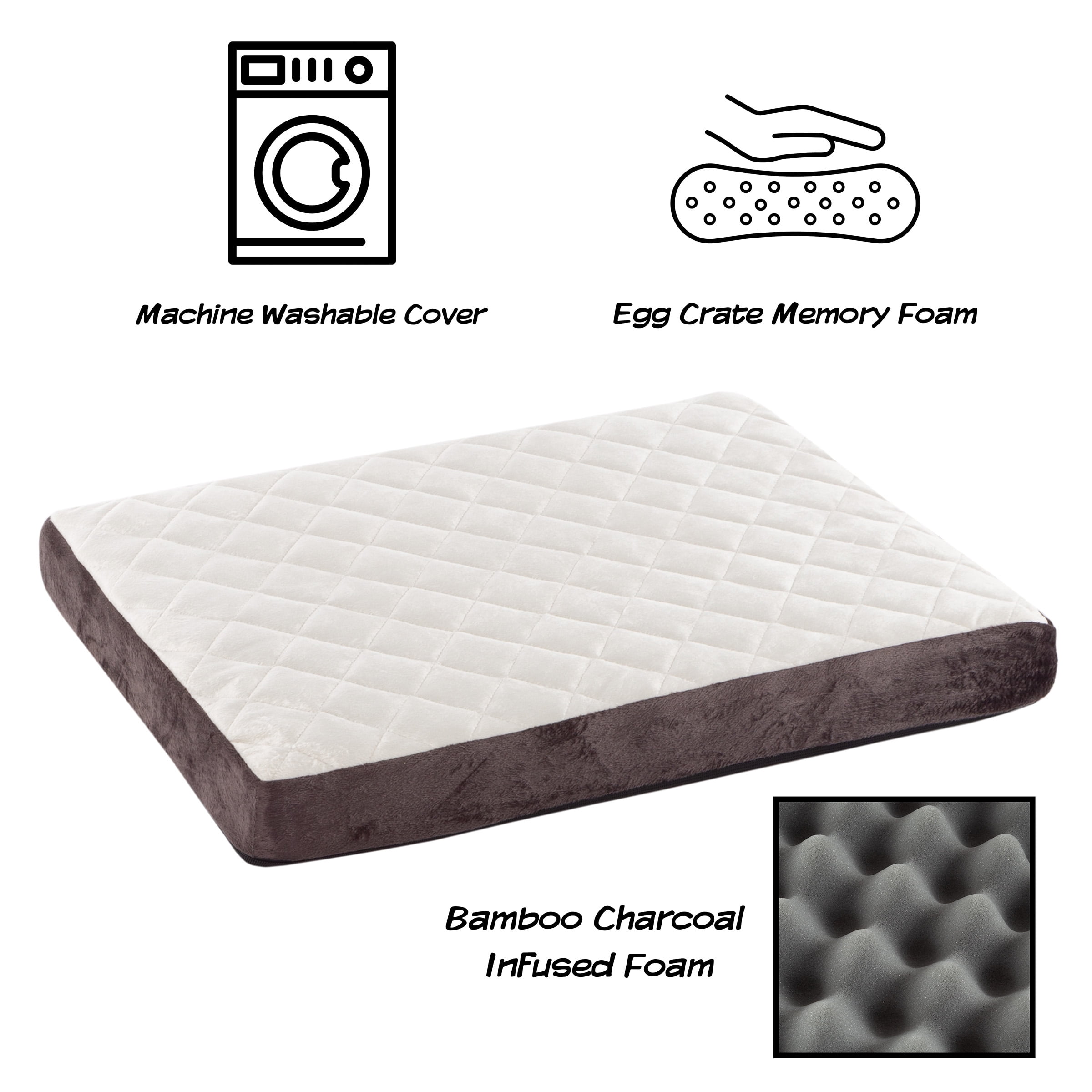 Dog Bed – Bamboo Charcoal Infused Egg Crate Style Foam Pet Bed with a Plush Cover – 26x19 Dog Bed for Small Dogs up to 35lbs by PETMAKER (Brown)