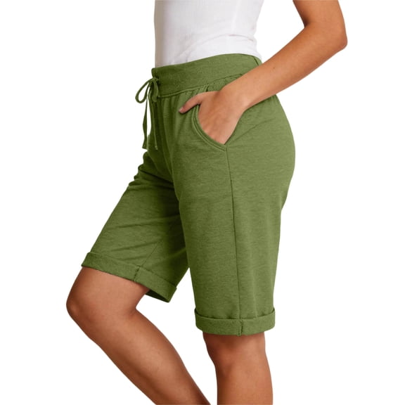 Hurxie Cotton Sweat Shorts with Pockets for Women Athletic Lounge Sports Workout Bermuda Knee Shorts Army Green,L