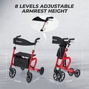MaxKare Rollator Walker with 10” All Terrain Wheels, 8 Level Adjustable Handle, Foldable Walkers for Seniors with Seat & Backrest