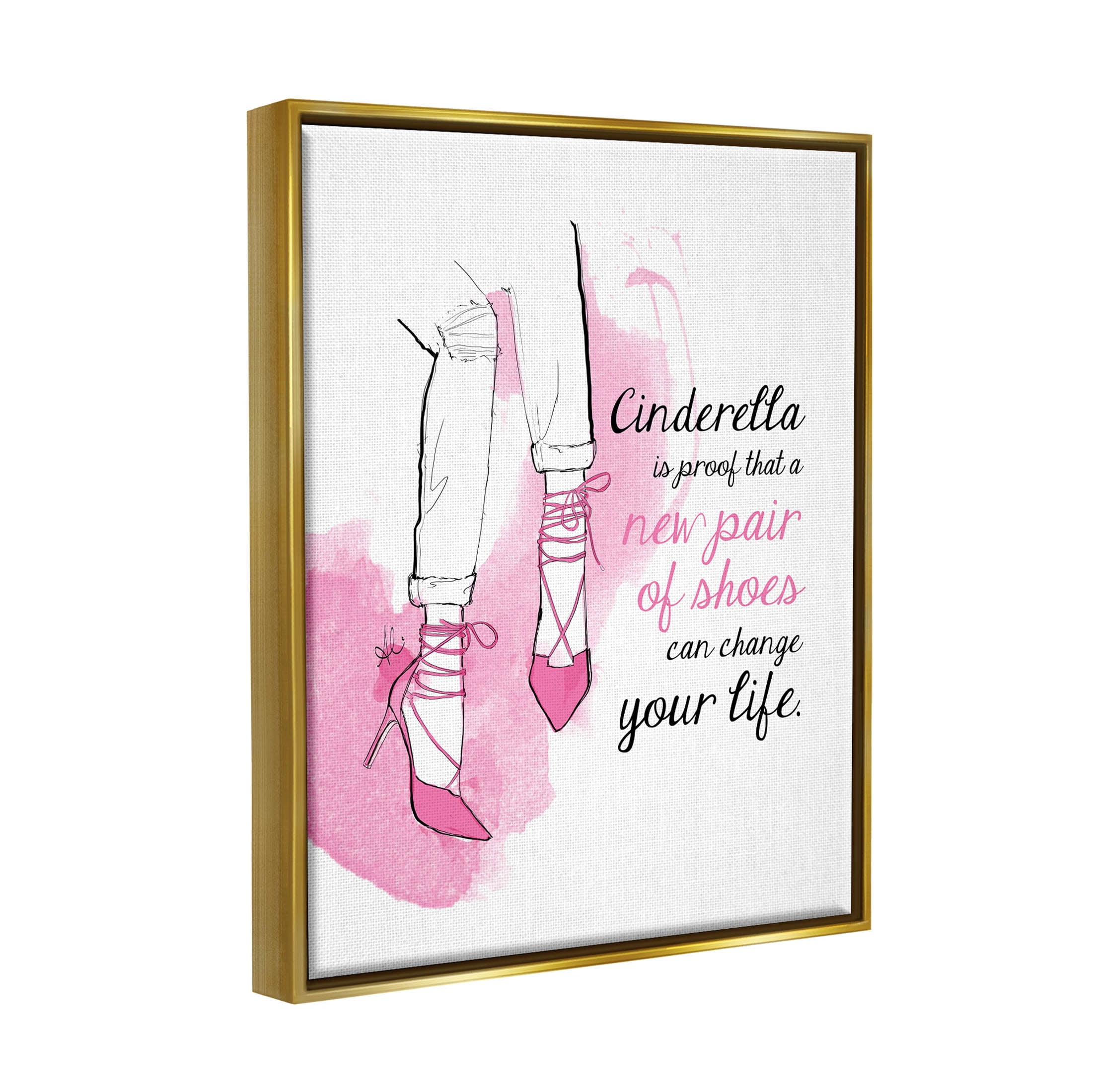 Stupell Industries Shoes Change Your Life Phrase Graphic Art Metallic Gold Floating Framed Canvas Print Wall Art, Design by Alison Petrie